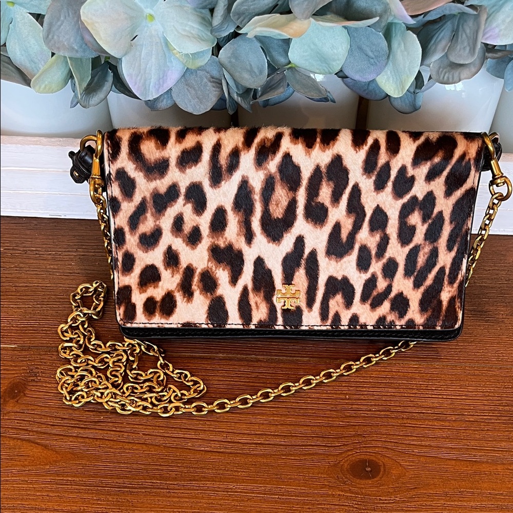 Tory Burch Cleo Leopard Calf Hair Convertible Clutch Crossbody